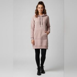 BNWT Lolë Constance Pink Sherpa Sweater Dress Size S Zip Sides Relaxed Fit